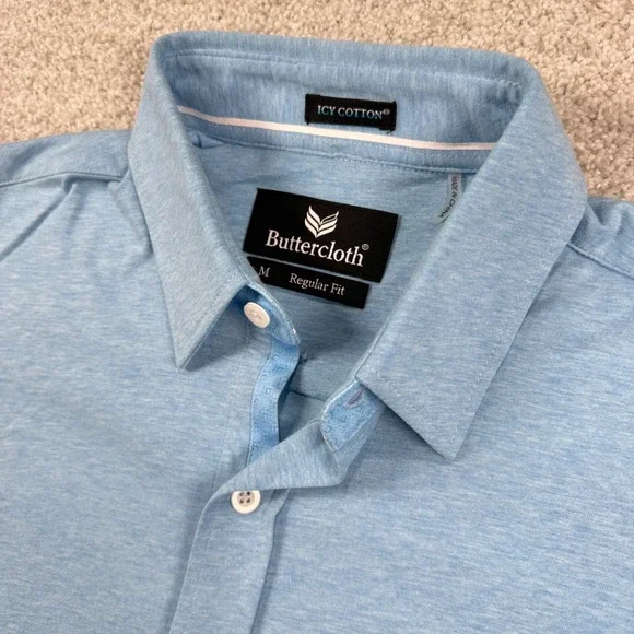 Buttercloth Shirt Mens Medium Blue Icy Cotton Short Sleeve Regular Fit Button Up - Picture 1 of 6